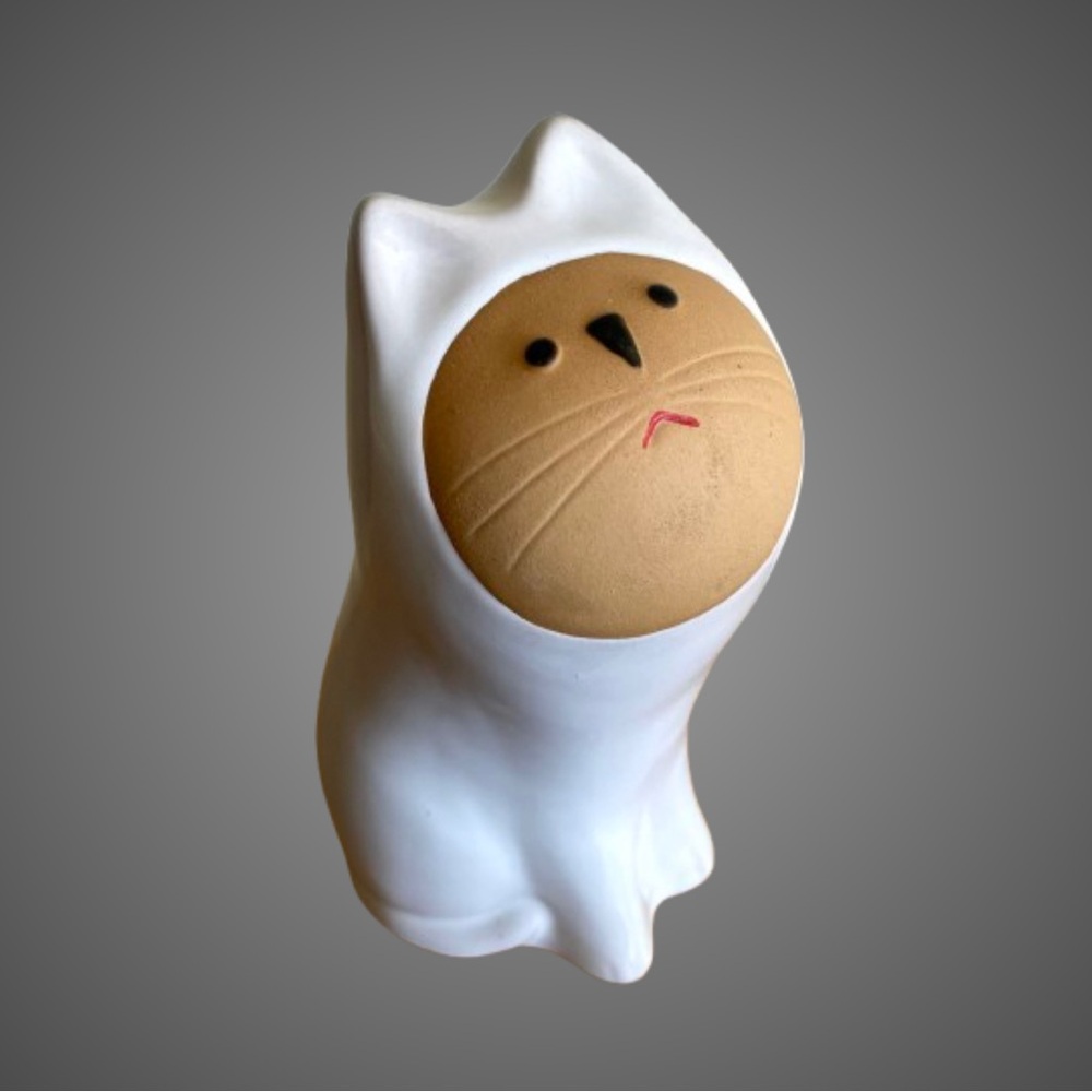 Adorable vtg mixed glaze ceramic white cat bank Kawaii no stopper Japan?